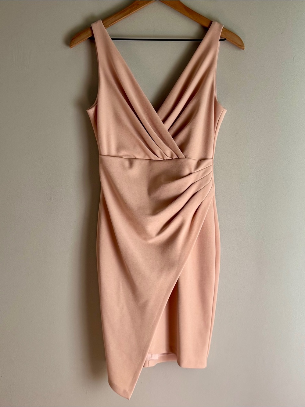 GUESS Sleeveless Wrap V-Neck Asymmetrical Dress Blush Pink Size 2